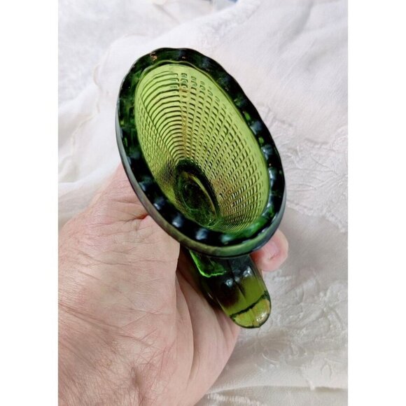 LE Smith Ice Skate Boots Pair Green Pressed Glass Vase Toothpick Holder 3.5" MCM - Picture 8 of 12